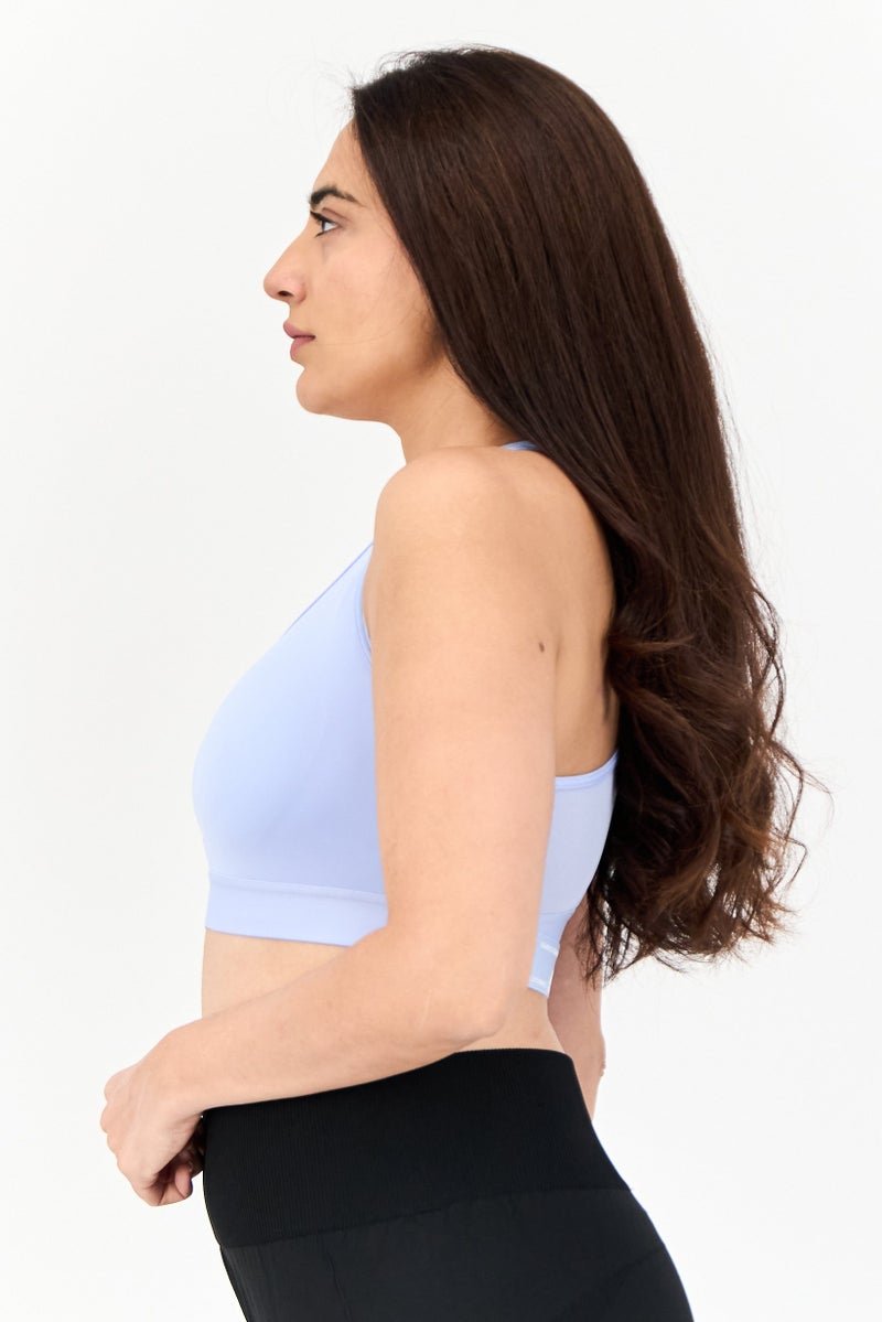 Adidas Women Brand Logo Padded Sports Bra, Light Blue - Image 2