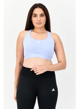 Adidas Women Brand Logo Padded Sports Bra, Light Blue  - Image 1