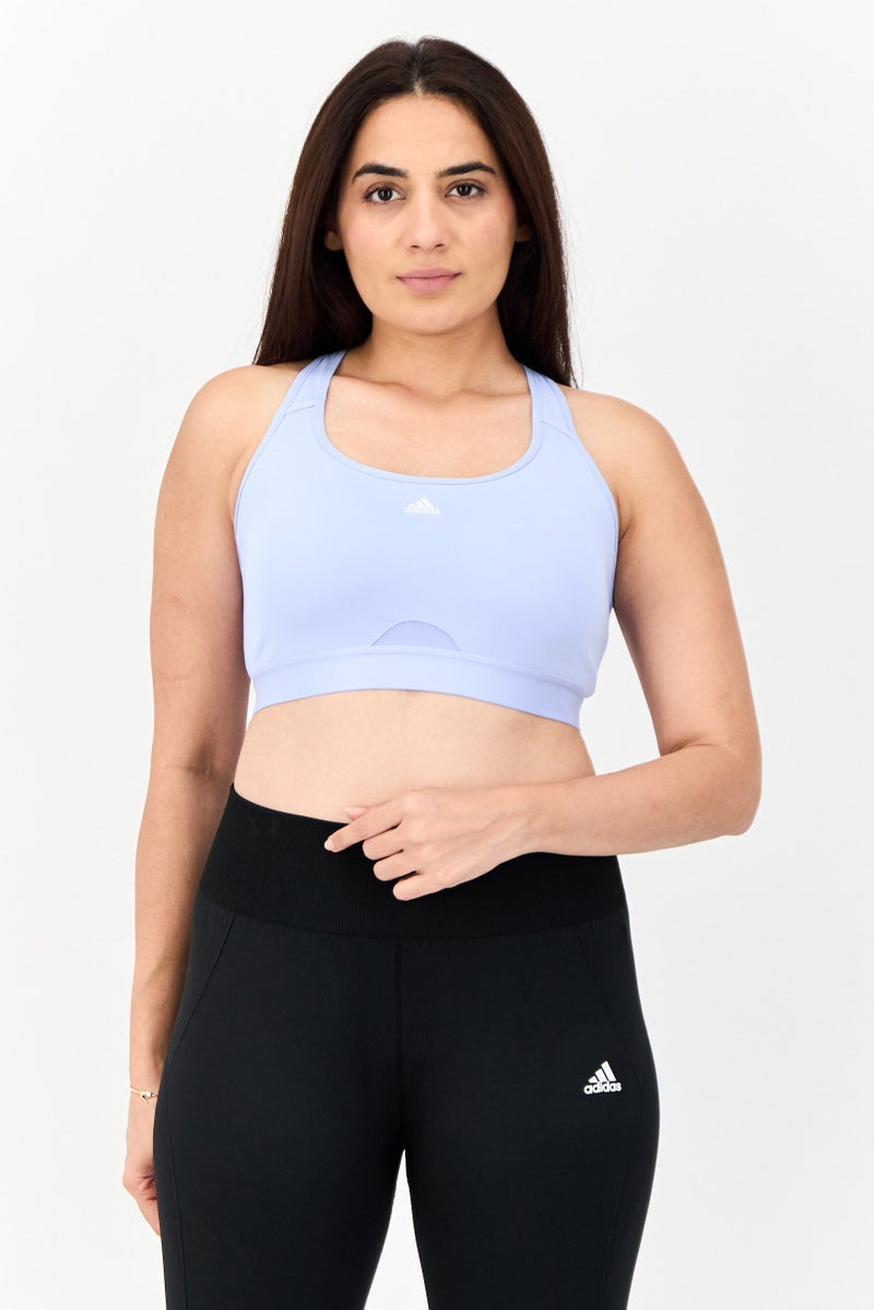 Adidas Women Brand Logo Padded Sports Bra, Light Blue - Image 1