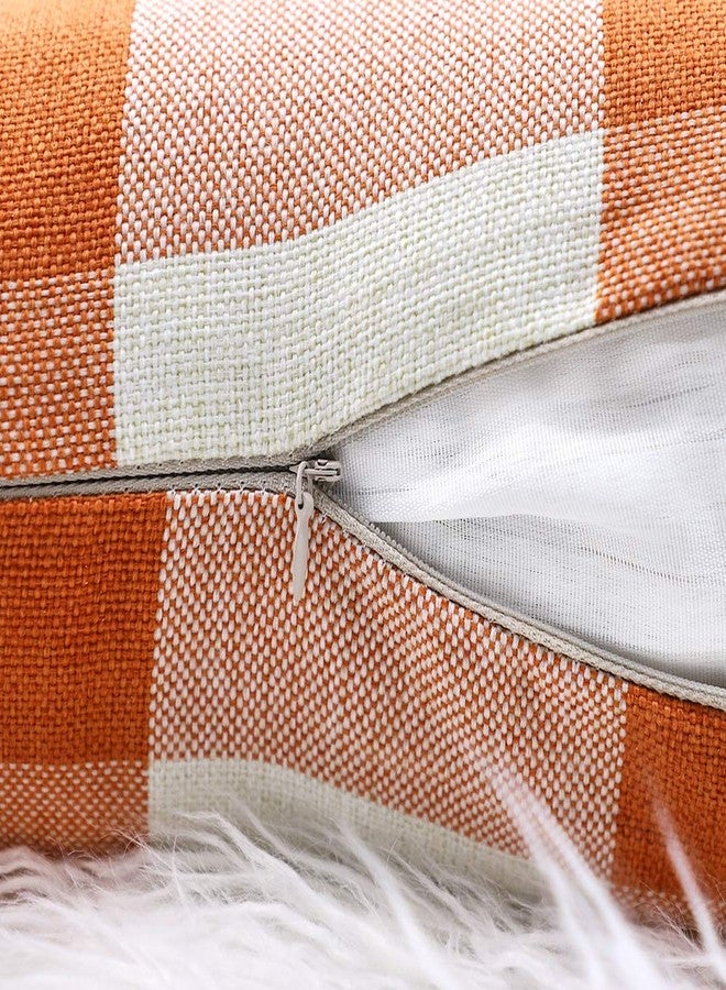 4TH Emotion Set of 2 Farmhouse Buffalo Check Plaid Throw Pillow Covers Cushion Case Polyester Linen for Fall Home Decor Orange and White, 18 x 18 Inches - Image 4