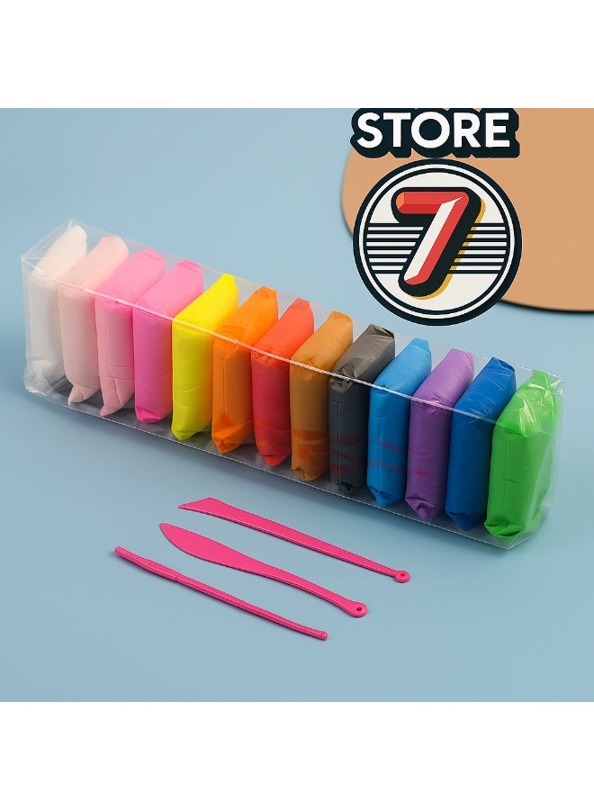 متجر 7 طقم صلصال زغبي منفوش ملون للأطفال – 12 قطعة مع أدوات تشكيل بلاستيكية، آمن وممتع للتعلم واللعب الإبداعي - Image 1