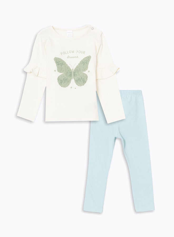 LC WAIKIKI Crew Neck Printed Baby Girl Blouse and Leggings 2 Pack  - Image 1
