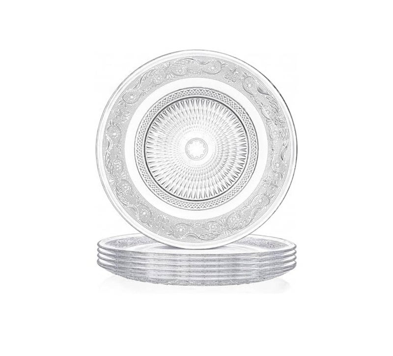 Incrizma 6 Pack Glass Salad Plates, 7 Inches Quarter Plate, Dessert Plates Fruit Plates Appetizer Plates Snack Plates Glass Dinnerware Set with Beautiful Carved Pattern - Image 1