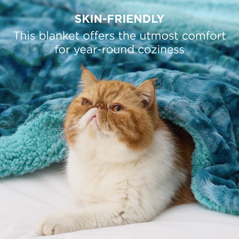 Bedsure GentleSoft Sherpa Fluffy Blanket Twin Size (150 cm x 200 cm) - Fleece Warm and Cozy Fuzzy Faux Fur Throw for Couch, Sofa, Bed Decor, Tie Dye Design, Teal - Image 4