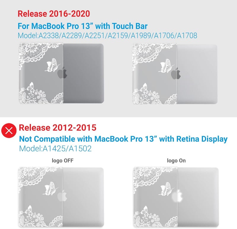 I Benzer Compatible with 2025 2024 M2 MacBook Pro 13 Inch Case 2025-2016 M1 A2338 A2289 A2251 A2159 A1989 A1706 A1708, Hard Shell Case & Keyboard Cover for Mac Pro 13, Lace, T13LACE+1A - Image 4