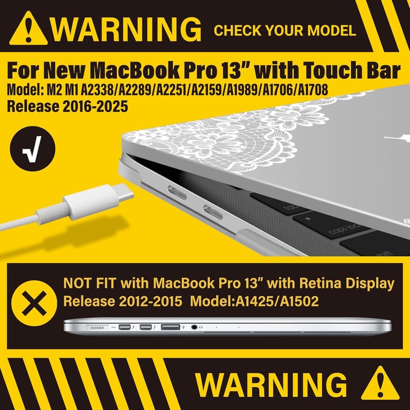 I Benzer Compatible with 2025 2024 M2 MacBook Pro 13 Inch Case 2025-2016 M1 A2338 A2289 A2251 A2159 A1989 A1706 A1708, Hard Shell Case & Keyboard Cover for Mac Pro 13, Lace, T13LACE+1A - Image 3