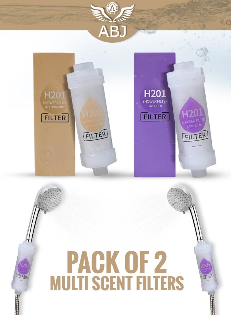 ABJ 2-Pack Vitamin C Shower Filters – Shower Head Water Purifier Cartridge with Aromatherapy Beads, Chlorine & Fluoride Removal, Hard Water Softener (Lavender + Milk) - Image 1