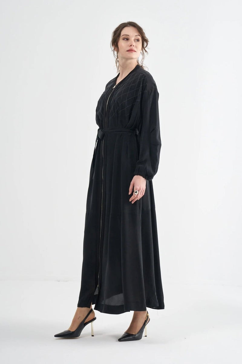 MissWhence AE Textured Zip-Front Maxi Coat - Black - Image 2