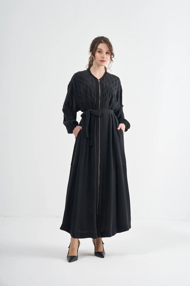 MissWhence AE Textured Zip-Front Maxi Coat - Black - Image 3