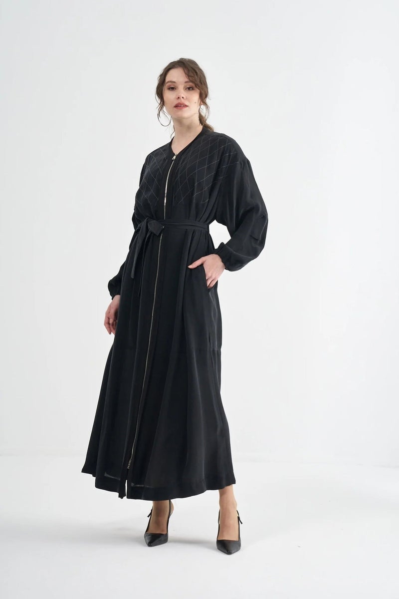 MissWhence AE Textured Zip-Front Maxi Coat - Black - Image 1