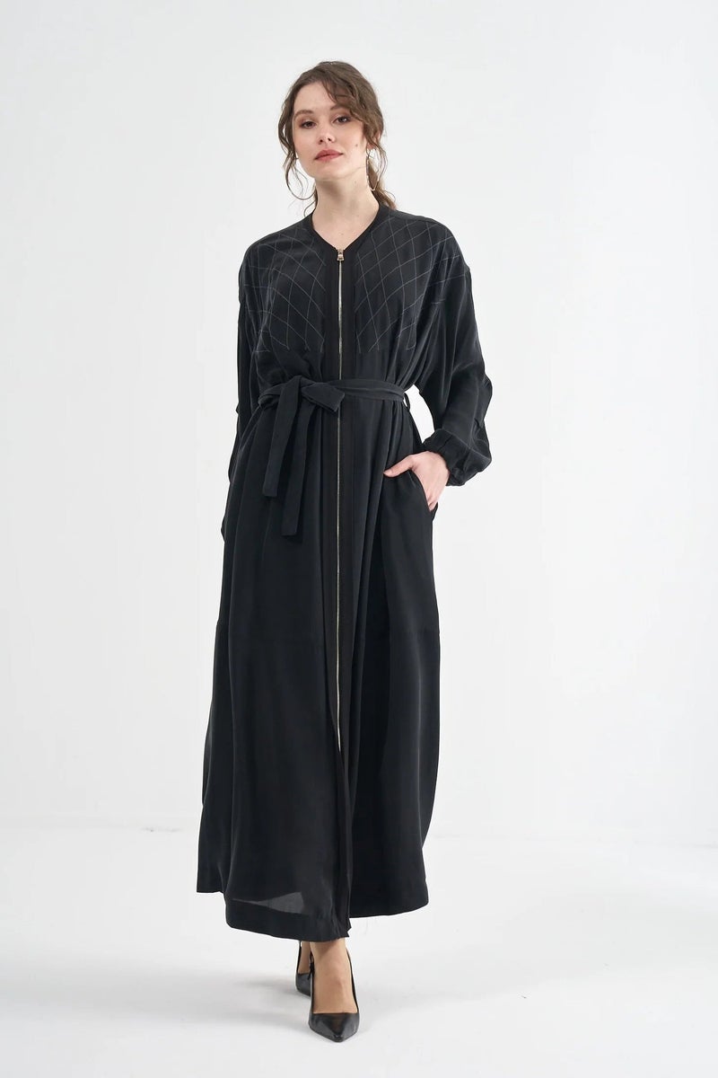 MissWhence AE Textured Zip-Front Maxi Coat - Black - Image 4
