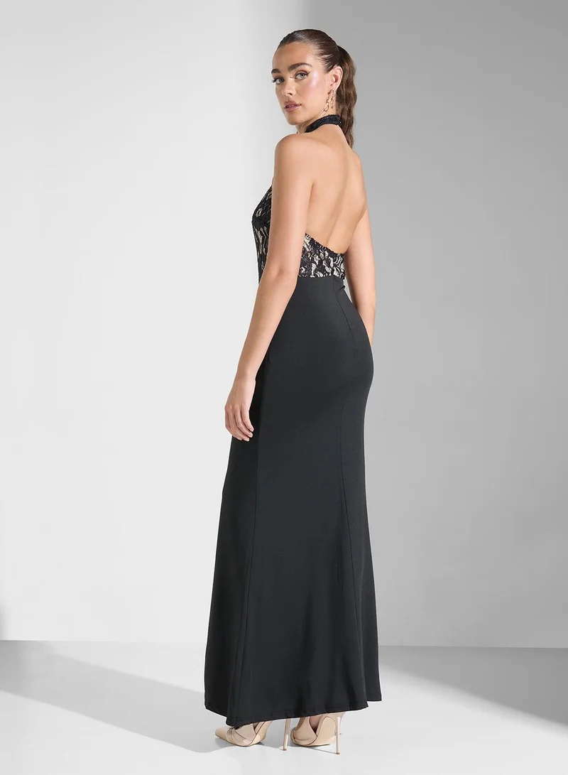 Ginger Boutique Lace Halter Gown Dress