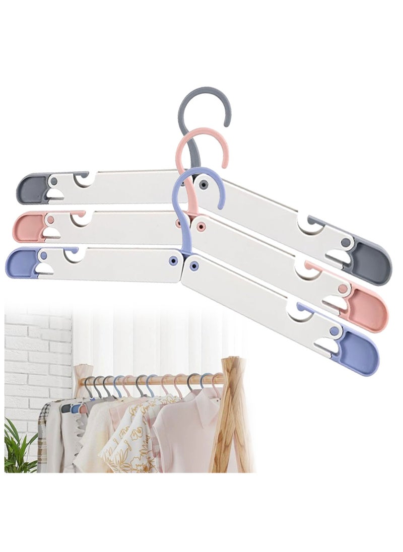 Travel Hangers Set, 3 PackFoldable Hangers, Durable, Non-Slip,foldable hangers in gray, pink, and blueFoldable Travel Hangers, PortableFolding Hanger Non-Slip, Lightweight,Suitable for Tops Pants Skirts  Coats