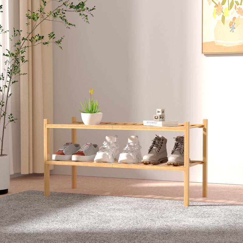 ROMGUAR CRAFT 5 Tier Bamboo Shoe Rack for Closet Free Standing Wood Shoe Shelf for Entryway Small Space Stackable 27"x11"x33" (Natural) - Image 2