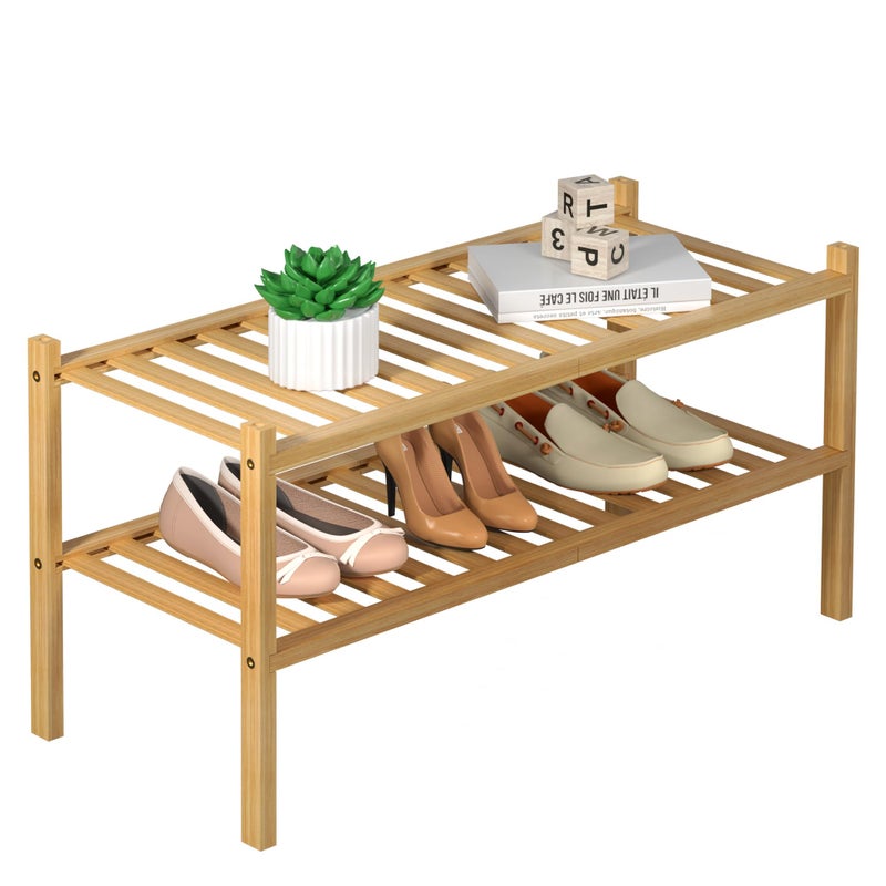 ROMGUAR CRAFT 5 Tier Bamboo Shoe Rack for Closet Free Standing Wood Shoe Shelf for Entryway Small Space Stackable 27"x11"x33" (Natural) - Image 1