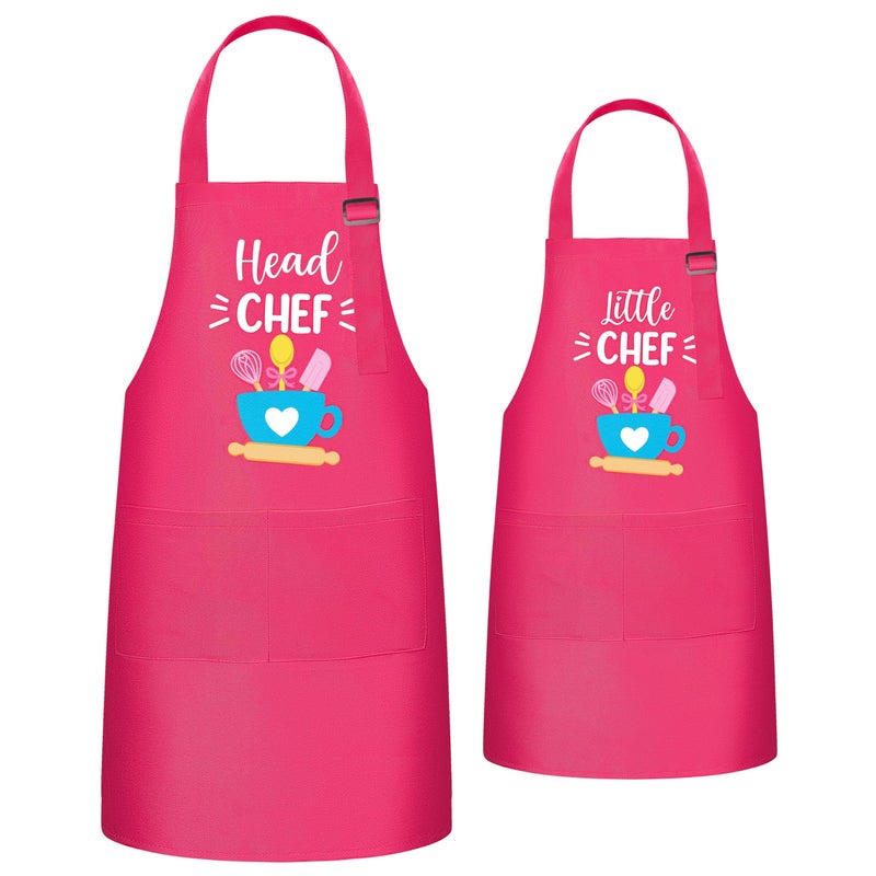 R HORSE 2Pcs Adults Kids Matching Apron Set Mommy and Me Adjustable Kitchen Apron with 2 Pockets Parent and Child Matching Gift for Mothers Day Women Daughter Cooking Baking Painting Training