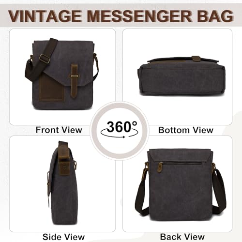 VASCHY Small Messenger Bag, Vintage Canvas Leather Lightweight Crossbody Bag - Image 4