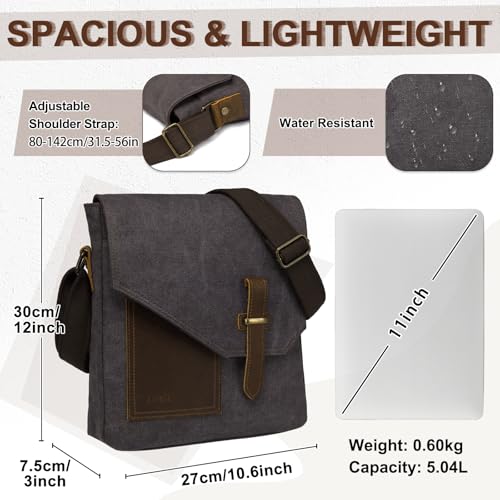 VASCHY Small Messenger Bag, Vintage Canvas Leather Lightweight Crossbody Bag - Image 2