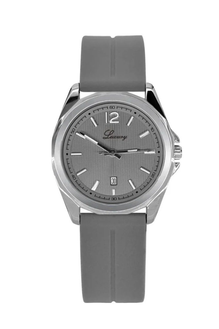 لكجر ساعة رجالية بسير جلد بلون رصاصي إطار فضي
