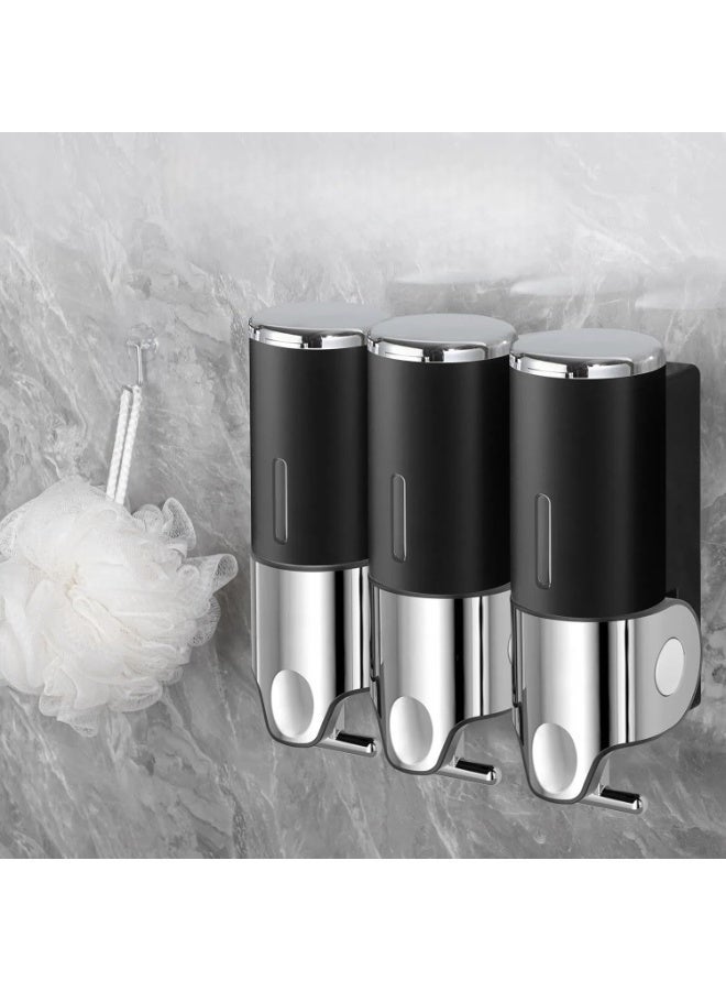 Halamine Shampoo and Conditioner Dispenser,3 Chamber 1500ML Wall Mounted Shower Soap Dispenser with Transparent Window, No-Drill Installation for Bathroom, Kitchen, Hotel - Image 3