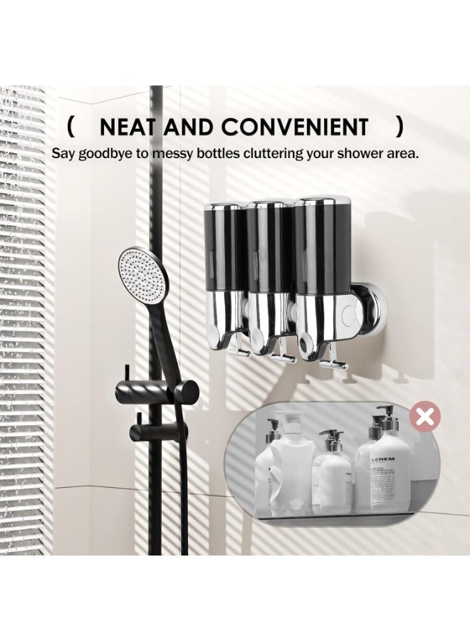 Halamine Shampoo and Conditioner Dispenser,3 Chamber 1500ML Wall Mounted Shower Soap Dispenser with Transparent Window, No-Drill Installation for Bathroom, Kitchen, Hotel - Image 4