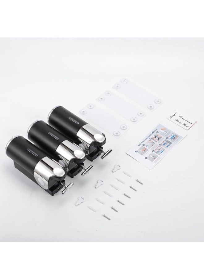 Halamine Shampoo and Conditioner Dispenser,3 Chamber 1500ML Wall Mounted Shower Soap Dispenser with Transparent Window, No-Drill Installation for Bathroom, Kitchen, Hotel - Image 2