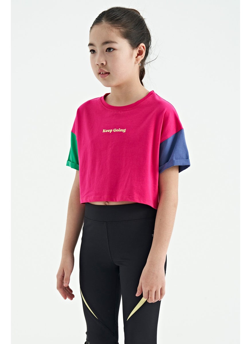 Tommy Life - Fuchsia Text Printed O Neck Off Shoulder Oversize Girls T-Shirt - 75130 - Image 1