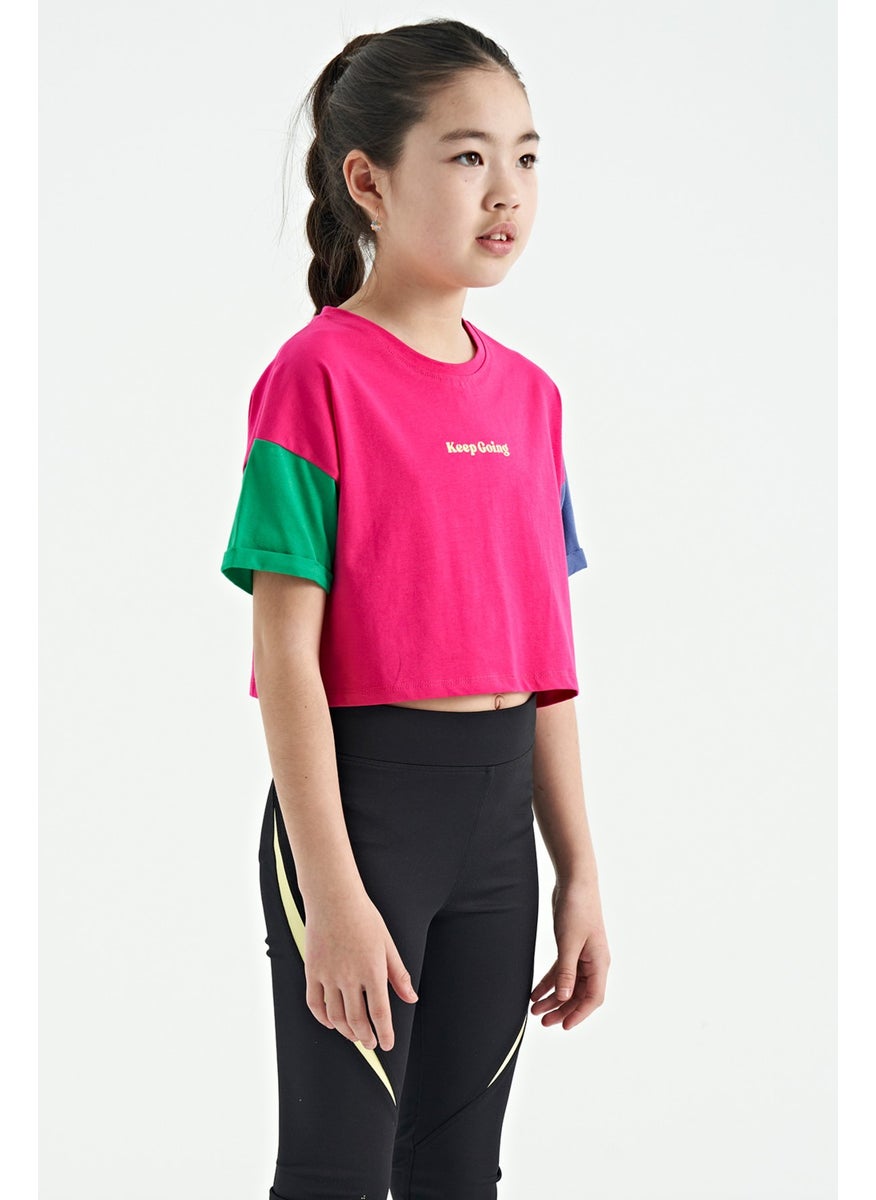 Tommy Life - Fuchsia Text Printed O Neck Off Shoulder Oversize Girls T-Shirt - 75130 - Image 1