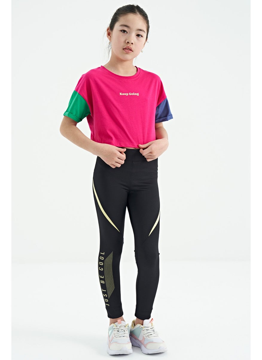 Tommy Life - Fuchsia Text Printed O Neck Off Shoulder Oversize Girls T-Shirt - 75130 - Image 1