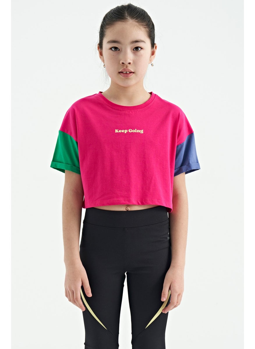 Tommy Life - Fuchsia Text Printed O Neck Off Shoulder Oversize Girls T-Shirt - 75130 - Image 1