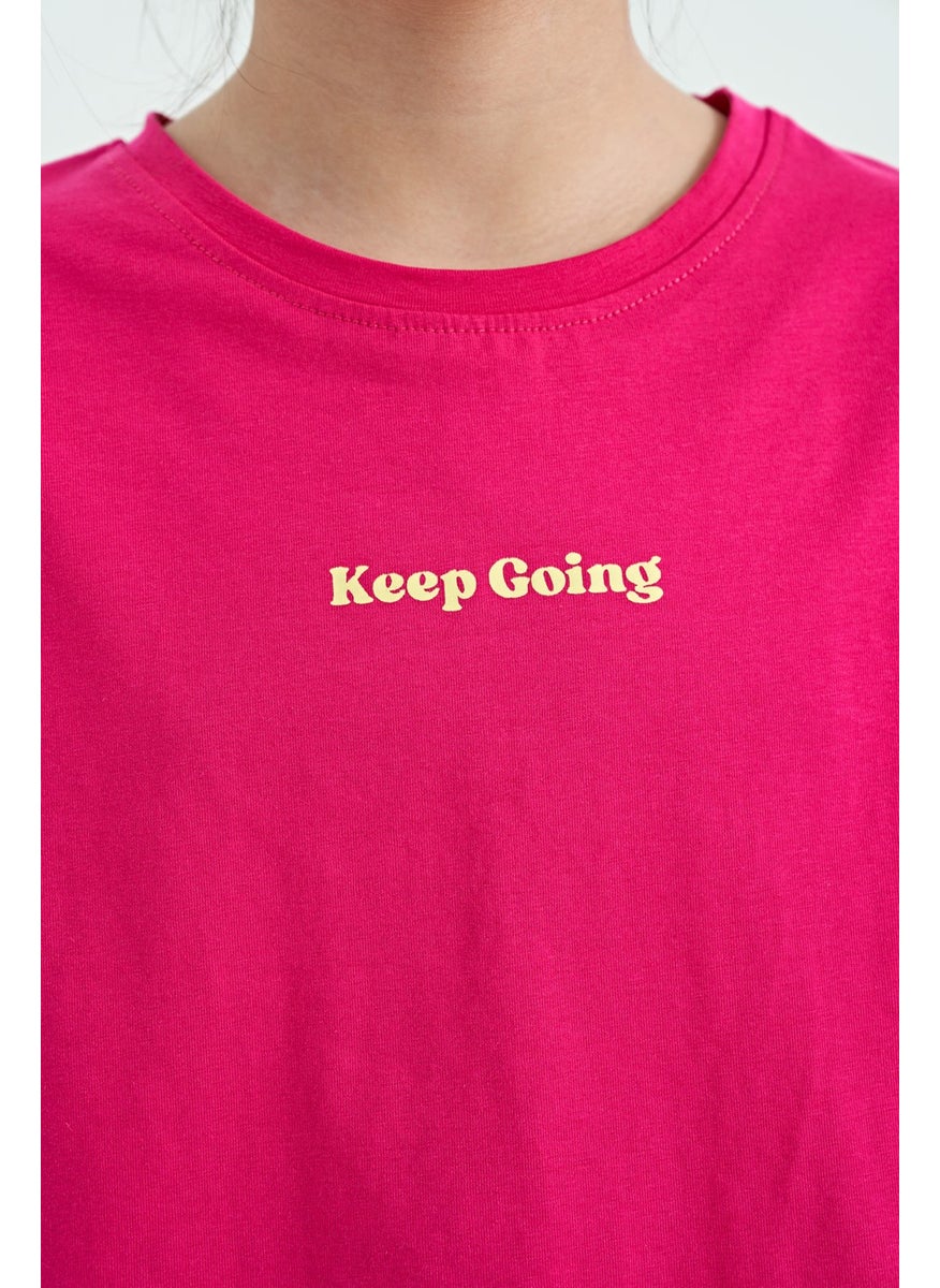 Tommy Life - Fuchsia Text Printed O Neck Off Shoulder Oversize Girls T-Shirt - 75130 - Image 1