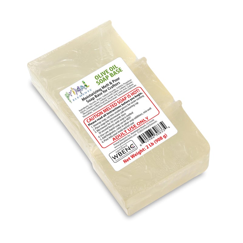 Primal Elements Olive Oil Soap Base - Moisturizing Melt and Pour Glycerin Soap Base for Crafting and Soap Making, Vegan, Cruelty Free, Easy to Cut - 2 Pound