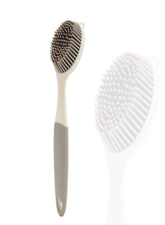 AMORBASE Dish Scrubber, Silicone Soft Bristles Scrub Brush with Scraper Tip, Comfortable Grip Brushes for Kitchen Sink, Pans, Pots, Skillet, Vegetable, Fruit, Potato Cleaning (White/Grey) - Image 1