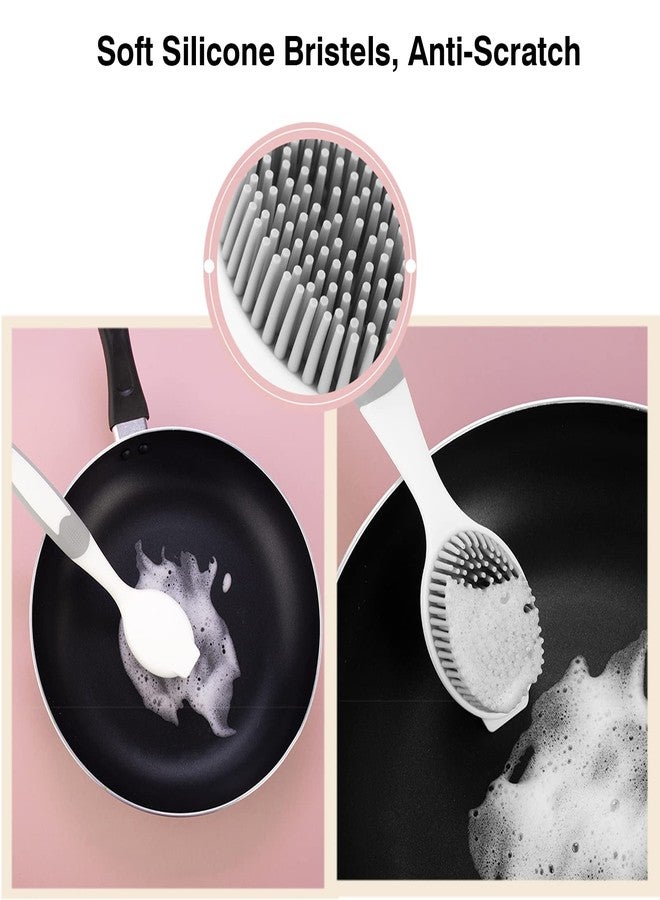 AMORBASE Dish Scrubber, Silicone Soft Bristles Scrub Brush with Scraper Tip, Comfortable Grip Brushes for Kitchen Sink, Pans, Pots, Skillet, Vegetable, Fruit, Potato Cleaning (White/Grey) - Image 5