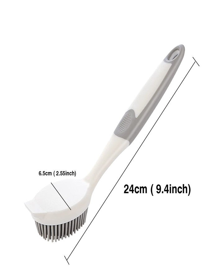 AMORBASE Dish Scrubber, Silicone Soft Bristles Scrub Brush with Scraper Tip, Comfortable Grip Brushes for Kitchen Sink, Pans, Pots, Skillet, Vegetable, Fruit, Potato Cleaning (White/Grey) - Image 2