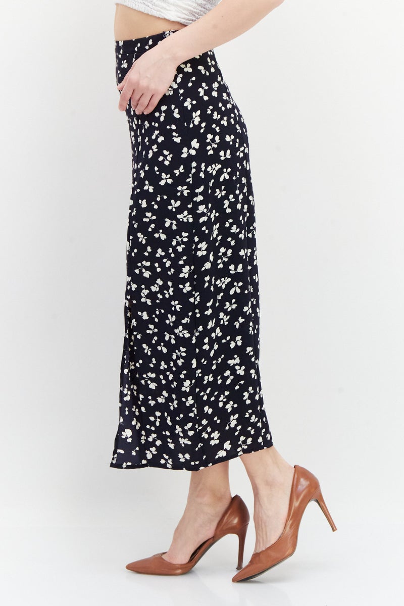 French Connection Women Floral Pattern Midi Skirts, Navy - Image 2