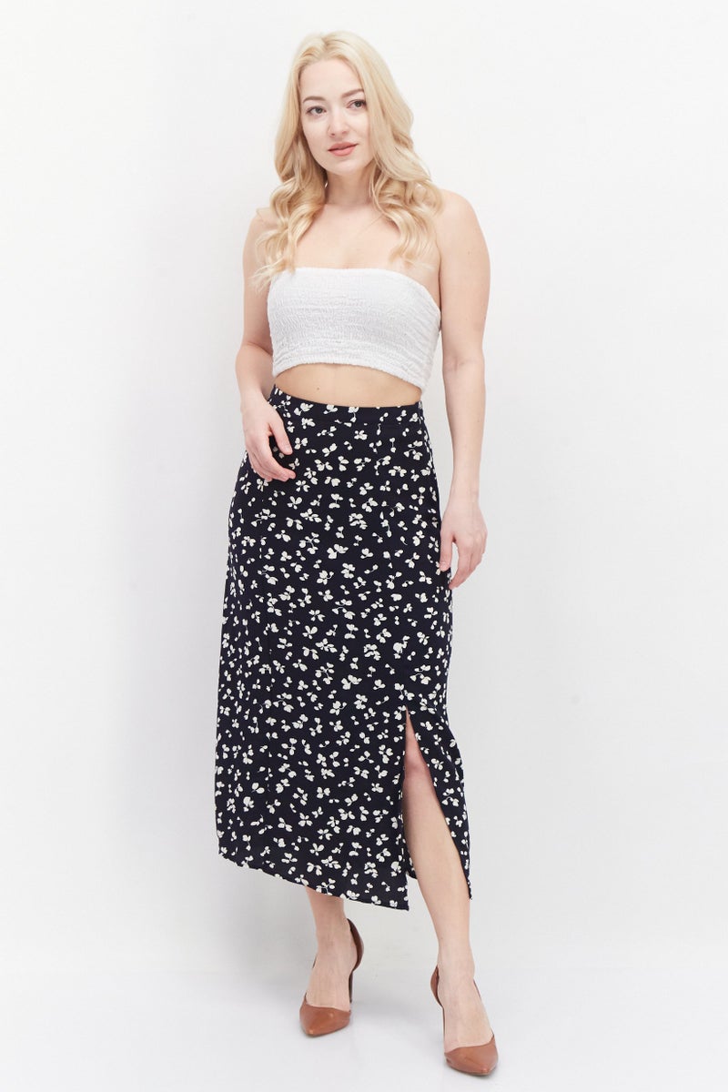 French Connection Women Floral Pattern Midi Skirts, Navy - Image 4