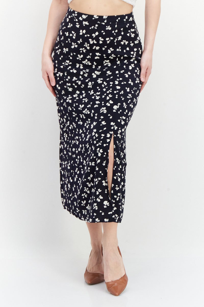 French Connection Women Floral Pattern Midi Skirts, Navy - Image 1
