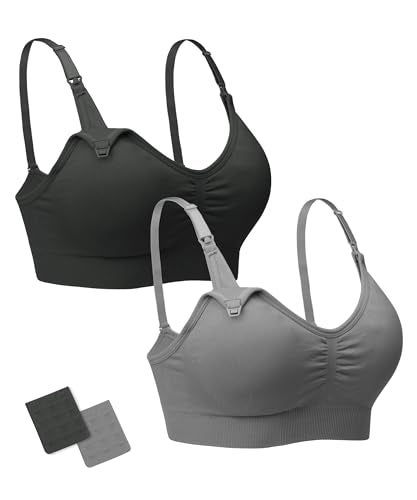 Stelle Nursing Bras Maternity Bra for Breastfeeding Pregnancy Wireless Bralette with Pads, Extenders (Black+Gray,XXL) - Image 1