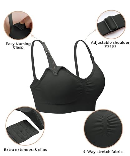 Stelle Nursing Bras Maternity Bra for Breastfeeding Pregnancy Wireless Bralette with Pads, Extenders (Black+Gray,XXL) - Image 5