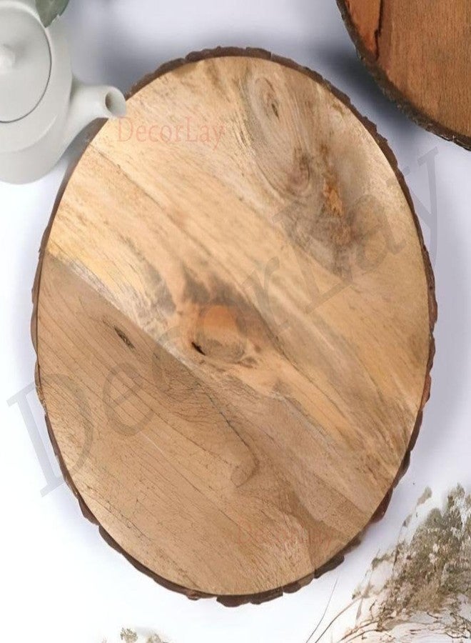 Decorlay Wooden Rounded Coffee Tea Tray Serving Tray/Platter for Bathroom, Kitchen Dining Room Table Serving Snacks, Breakfast with Bark Edges | Pack of 1 - Image 4