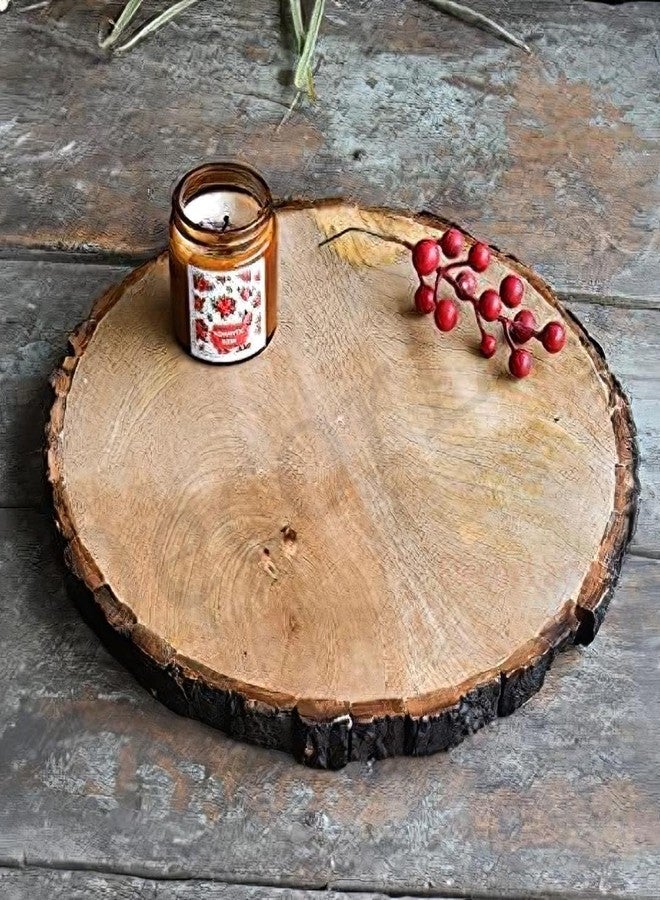 Decorlay Wooden Rounded Coffee Tea Tray Serving Tray/Platter for Bathroom, Kitchen Dining Room Table Serving Snacks, Breakfast with Bark Edges | Pack of 1 - Image 1