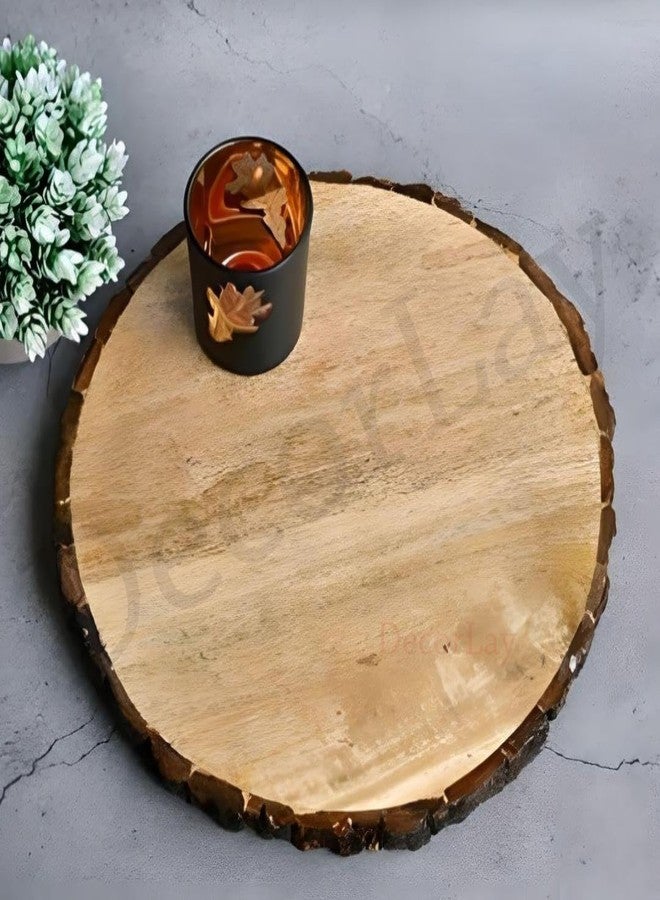 Decorlay Wooden Rounded Coffee Tea Tray Serving Tray/Platter for Bathroom, Kitchen Dining Room Table Serving Snacks, Breakfast with Bark Edges | Pack of 1 - Image 3