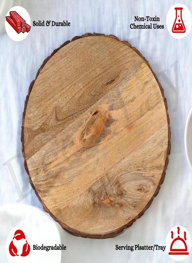 Decorlay Wooden Rounded Coffee Tea Tray Serving Tray/Platter for Bathroom, Kitchen Dining Room Table Serving Snacks, Breakfast with Bark Edges | Pack of 1 - Image 2