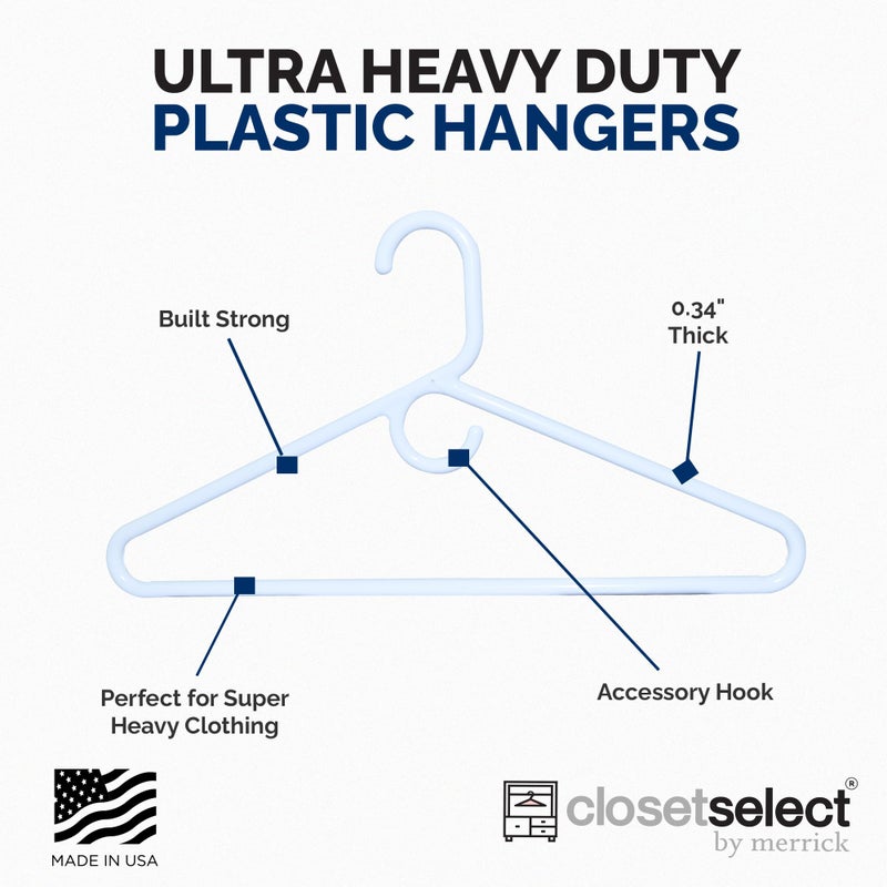 closetselect Ultra Heavy Duty Plastic Hangers, Made in USA, White Heavy Weight Hanger, 28 Pack - Image 4