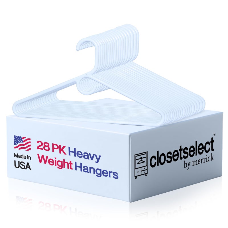 closetselect Ultra Heavy Duty Plastic Hangers, Made in USA, White Heavy Weight Hanger, 28 Pack - Image 1