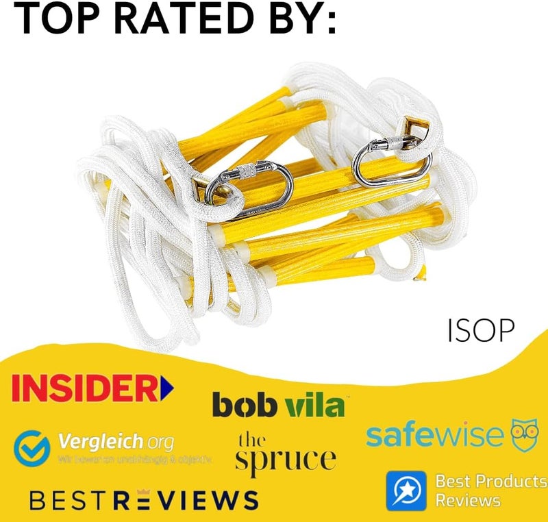ISOP Two Story Fire Escape Ladder 13 ft Flame Resistant - Emergency Rope Ladder with Spring Hooks - Reusable & Multi-Functional - Weight Capacity up to 2000 Pounds (13ft) - Image 3