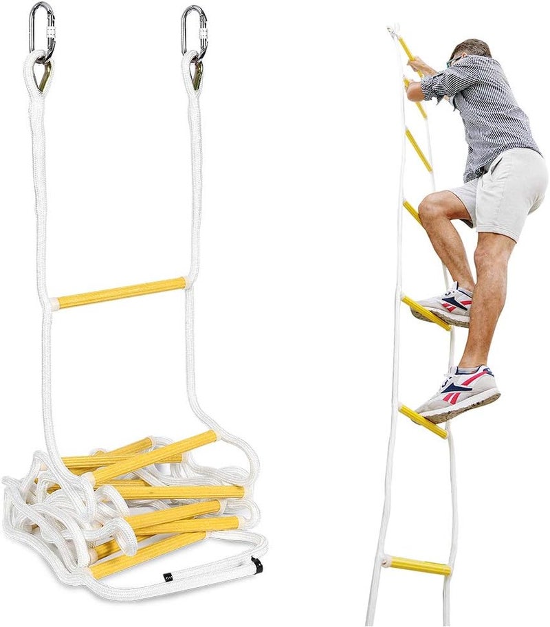 ISOP Two Story Fire Escape Ladder 13 ft Flame Resistant - Emergency Rope Ladder with Spring Hooks - Reusable & Multi-Functional - Weight Capacity up to 2000 Pounds (13ft) - Image 1