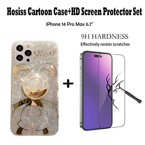Hosiss Cartoon Case for iPhone 11 Pro Max 6.5'' with HD Screen Protector, Mickey Mouse with Quicksand Cell Phone Holder Strap Soft TPU Shockproof Protective for Girls Women - Image 2