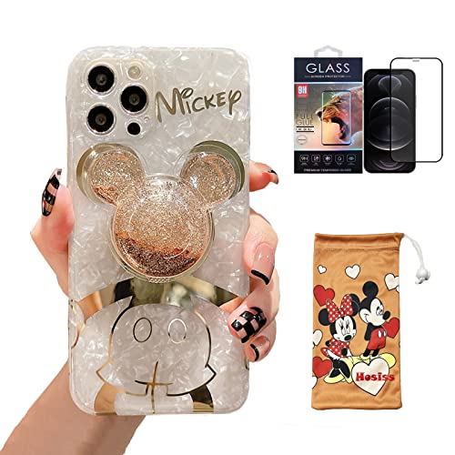 Hosiss Cartoon Case for iPhone 11 Pro Max 6.5'' with HD Screen Protector, Mickey Mouse with Quicksand Cell Phone Holder Strap Soft TPU Shockproof Protective for Girls Women - Image 1